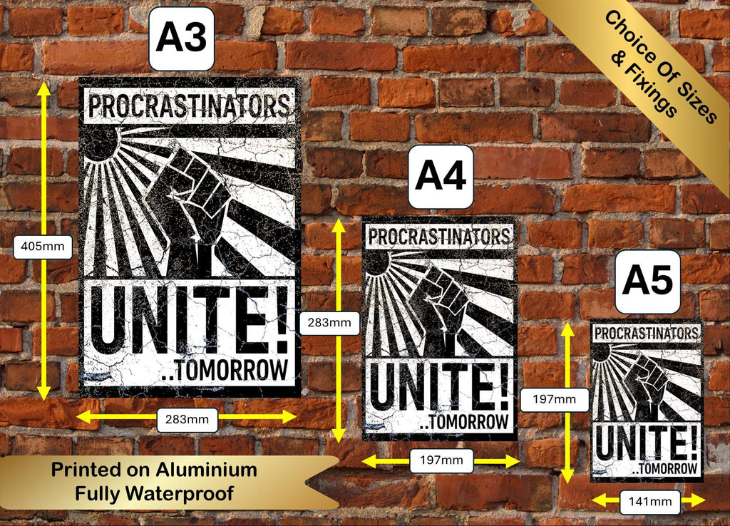 Funny 'Procrastinators Unite' Metal Sign: Retro Style, Man Cave Decor