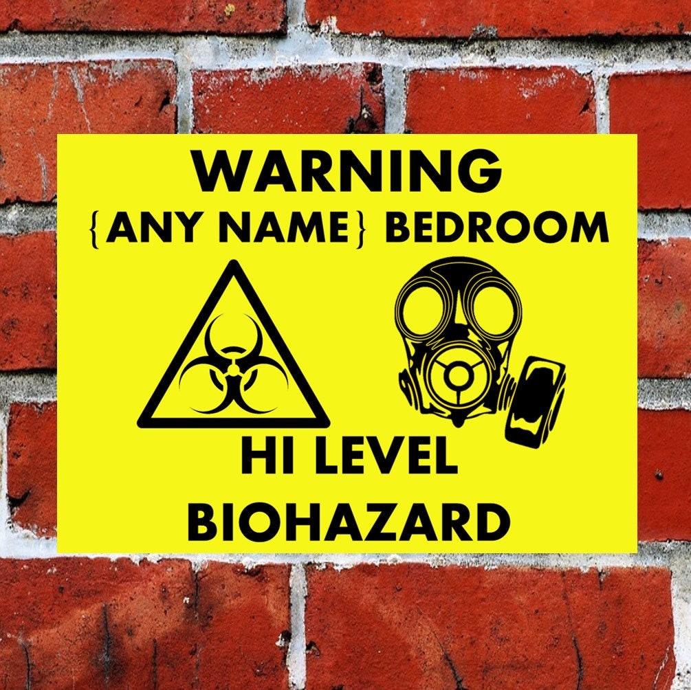 Kids Bedroom Metal Door Sign - Hi Level Biohazard Printed With Your Kids Name