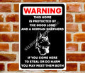 Warning German Shepherd Metal Sign: Garage, Shed, Gate, Man Cave