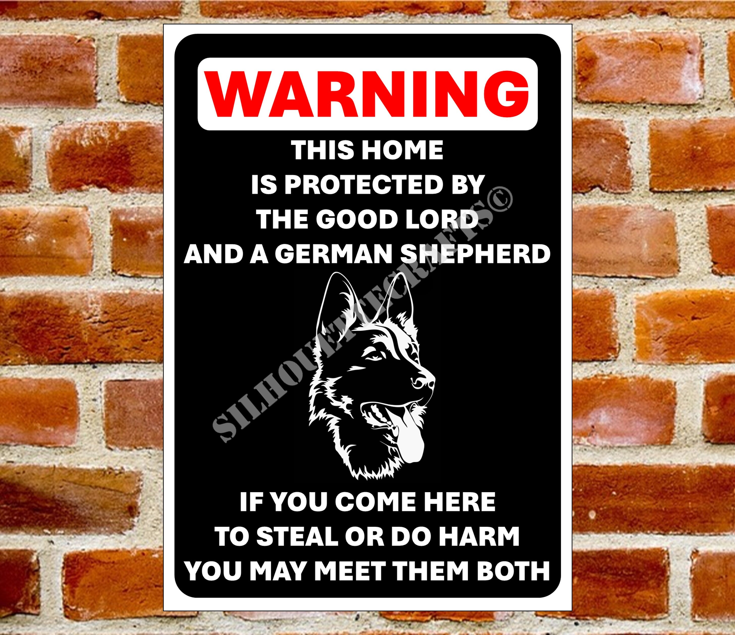 Warning German Shepherd Metal Sign: Garage, Shed, Gate, Man Cave