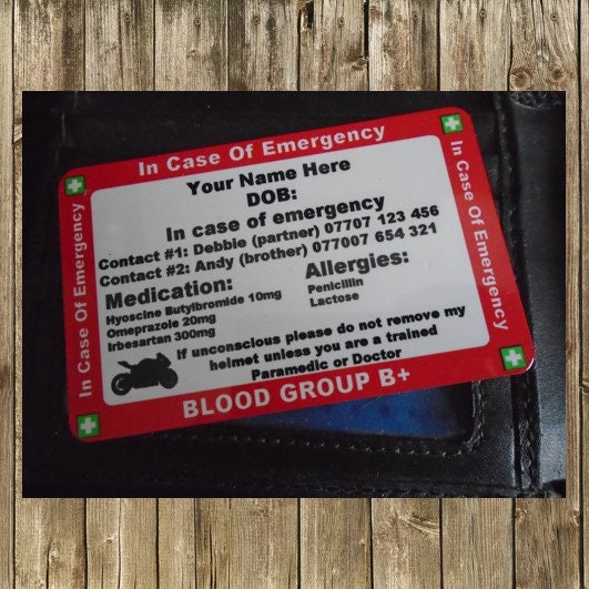 In Case Of Emergency Medical Alert Cards, Allergies, Medical Details Fully Personalised