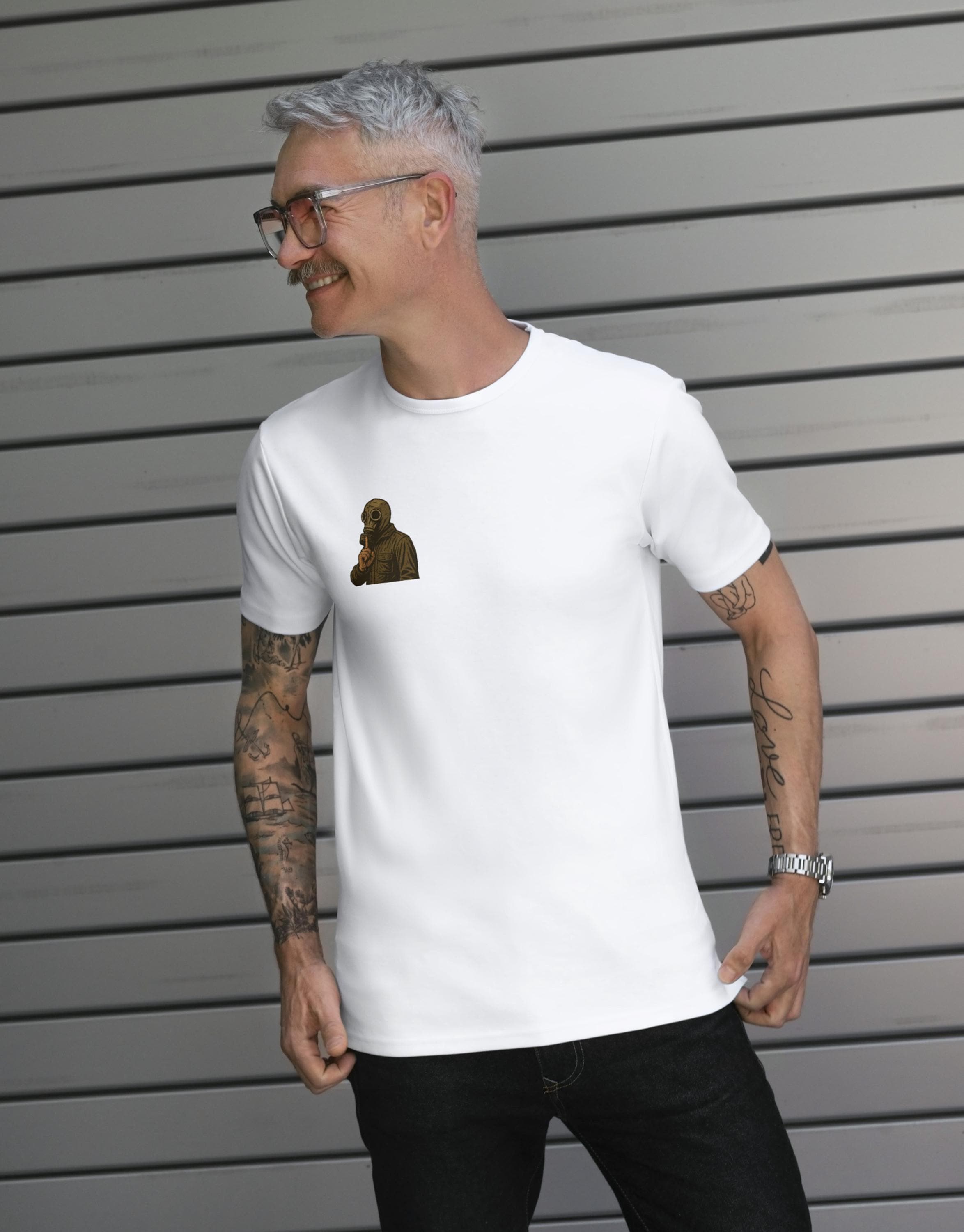 Shush! – Dead Man’s Shoes Gas Mask T‑Shirt | Cult Film Graphic Tee (5 Colours)