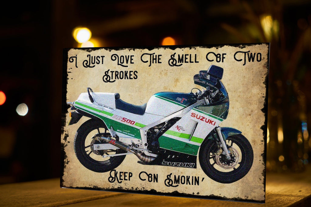 2 Stroke Motorcycle Metal Sign: Man Cave Garage Decor (8x6 inch)