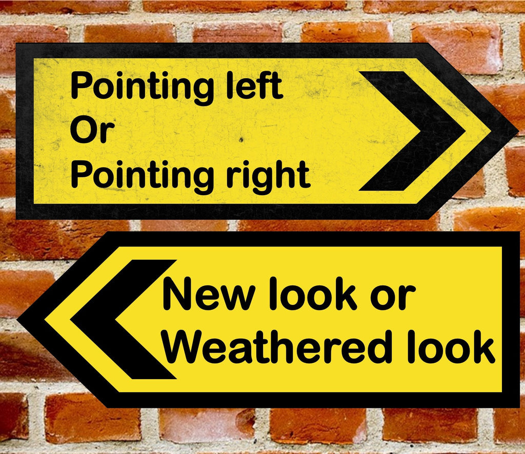 Metal Personalised UK Road Arrow Sign Left Or Right Direction Size 283 x 98mm