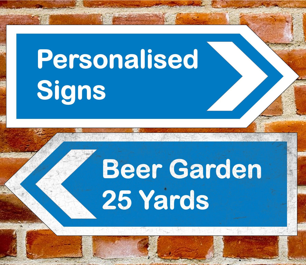 Metal Personalised UK Road Arrow Sign Left Or Right Direction Size 283 x 98mm