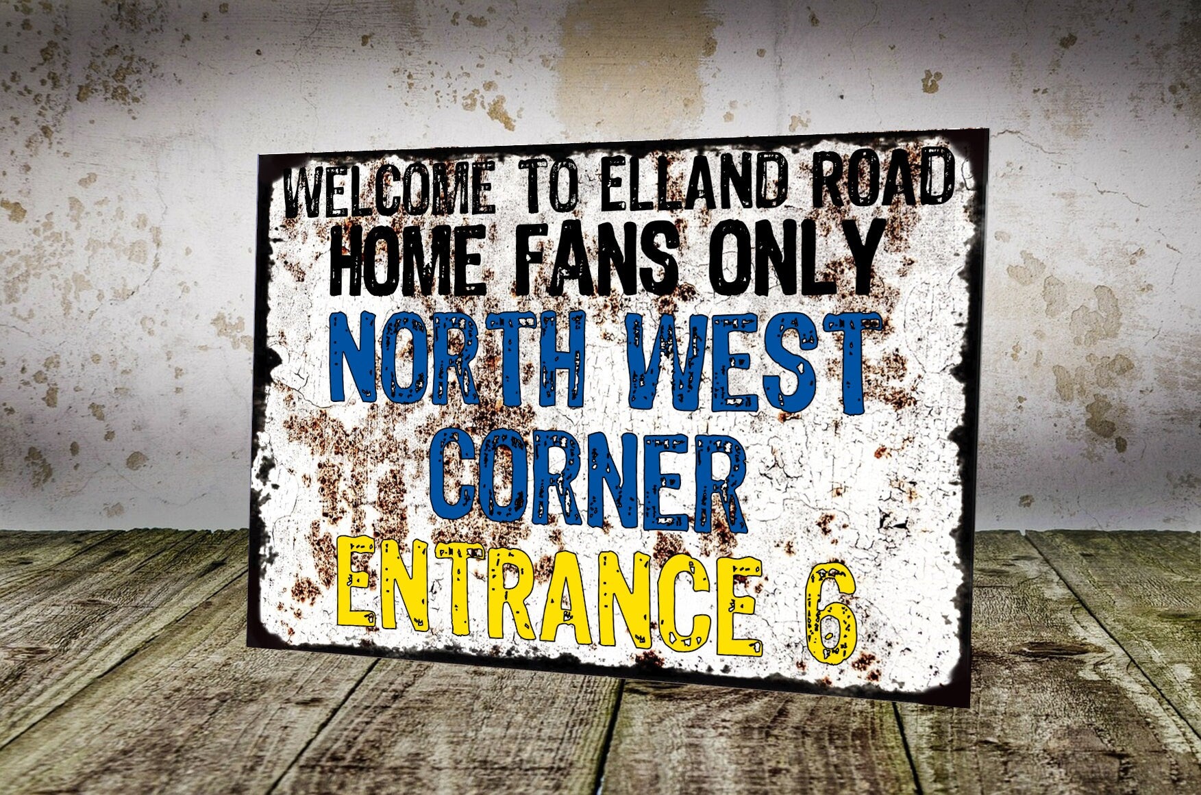 Leeds United Elland Road Retro Vintage Style Metal Sign LUFC The Peacocks Fully Editable