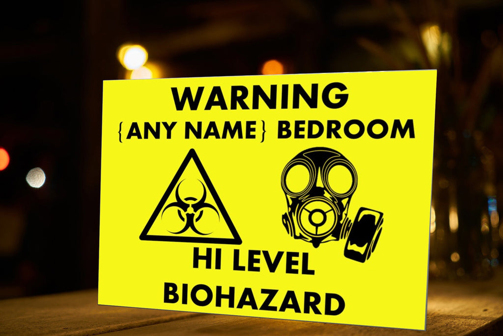 Kids Bedroom Metal Door Sign - Hi Level Biohazard Printed With Your Kids Name