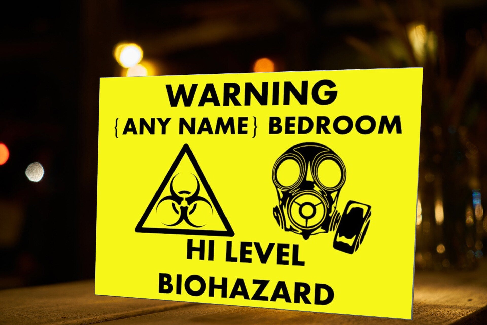 Kids Bedroom Metal Door Sign - Hi Level Biohazard Printed With Your Kids Name