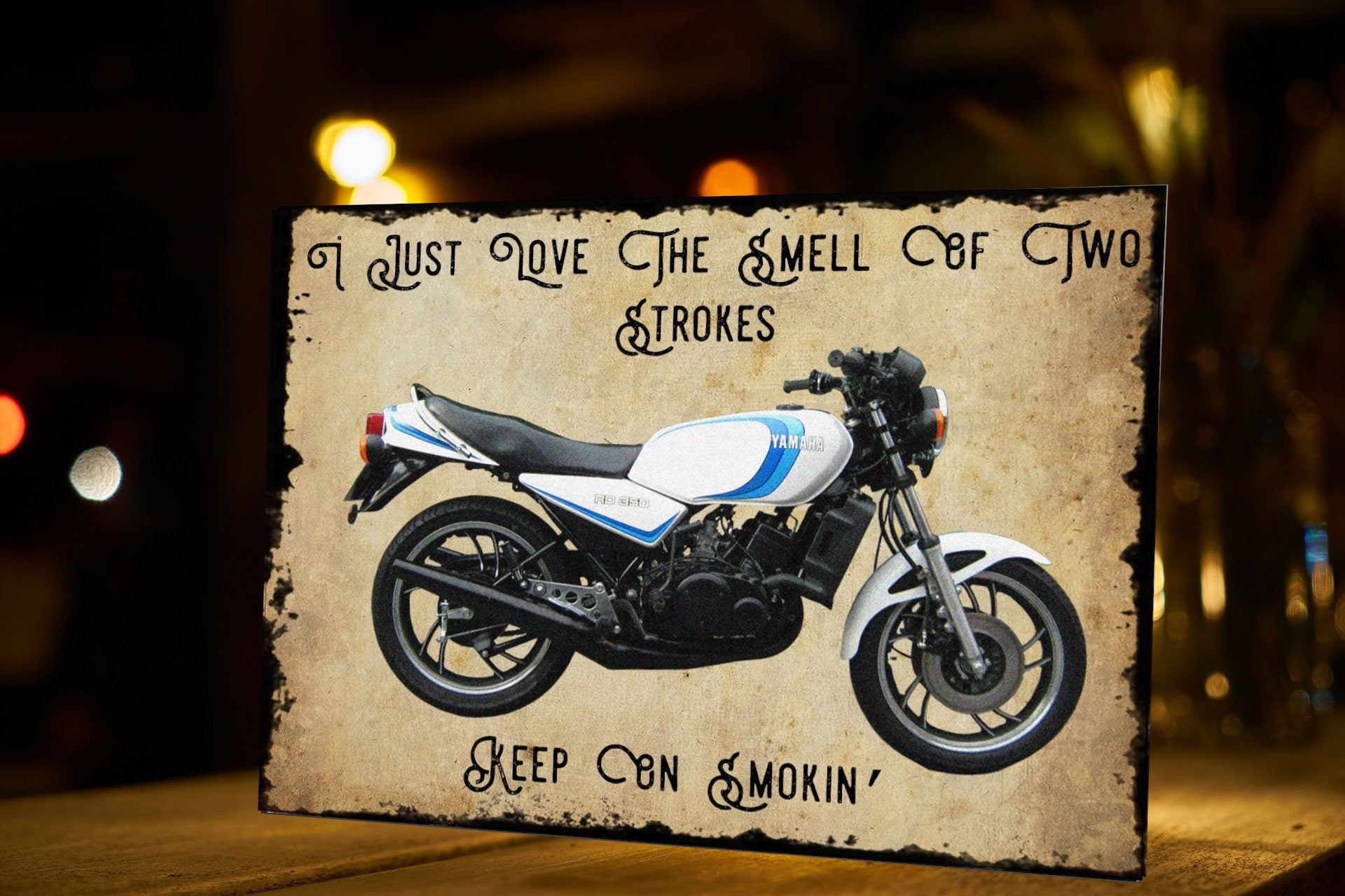 2 Stroke Motorcycle Metal Sign: Man Cave Garage Decor (8x6 inch)