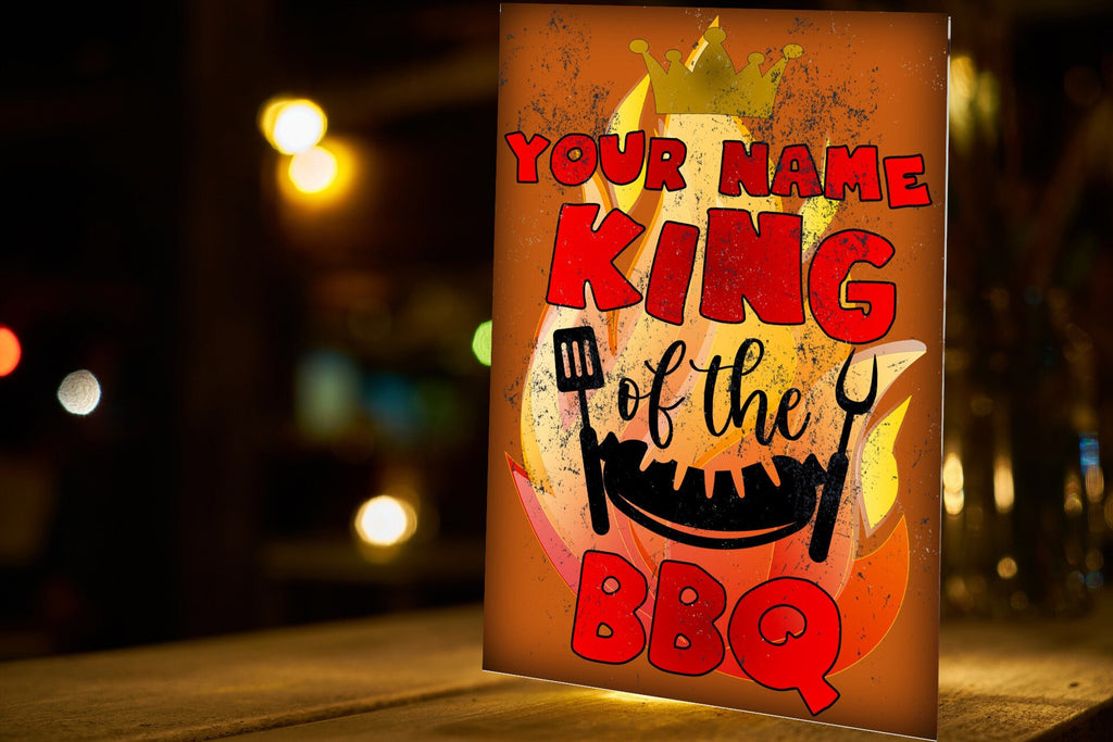 Personalized King of the BBQ Metal Sign: Funny Man Cave Decor