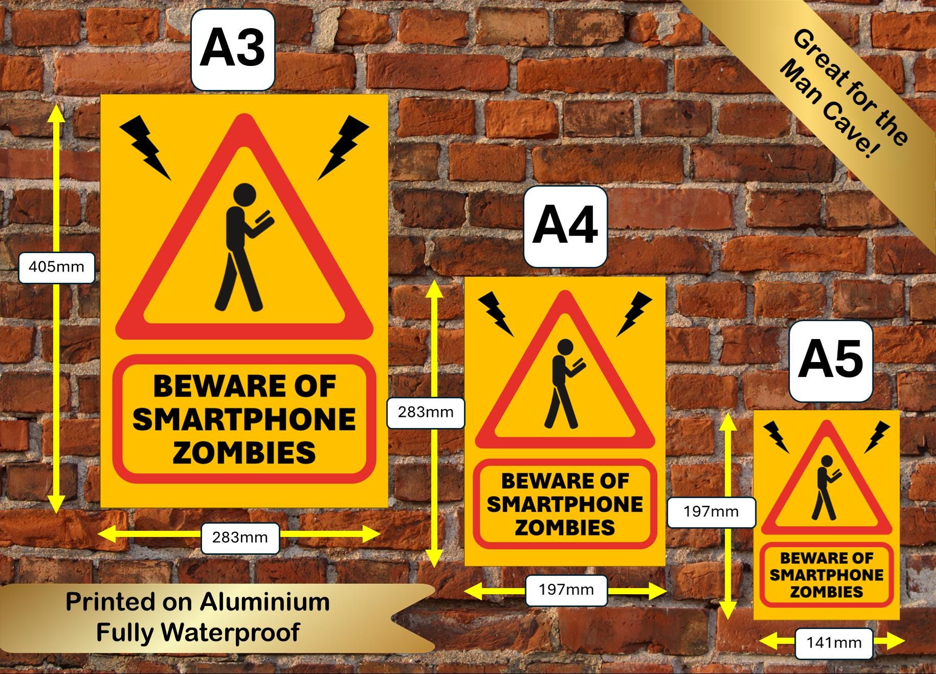 Beware Smartphone Zombies! Funny Metal Poster, Sign for Work, Office, Canteen, Bar, Man Cave