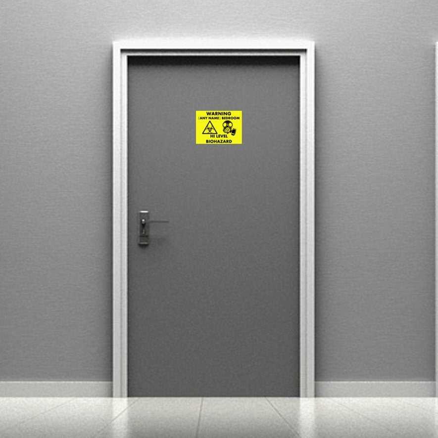 Kids Bedroom Metal Door Sign - Hi Level Biohazard Printed With Your Kids Name