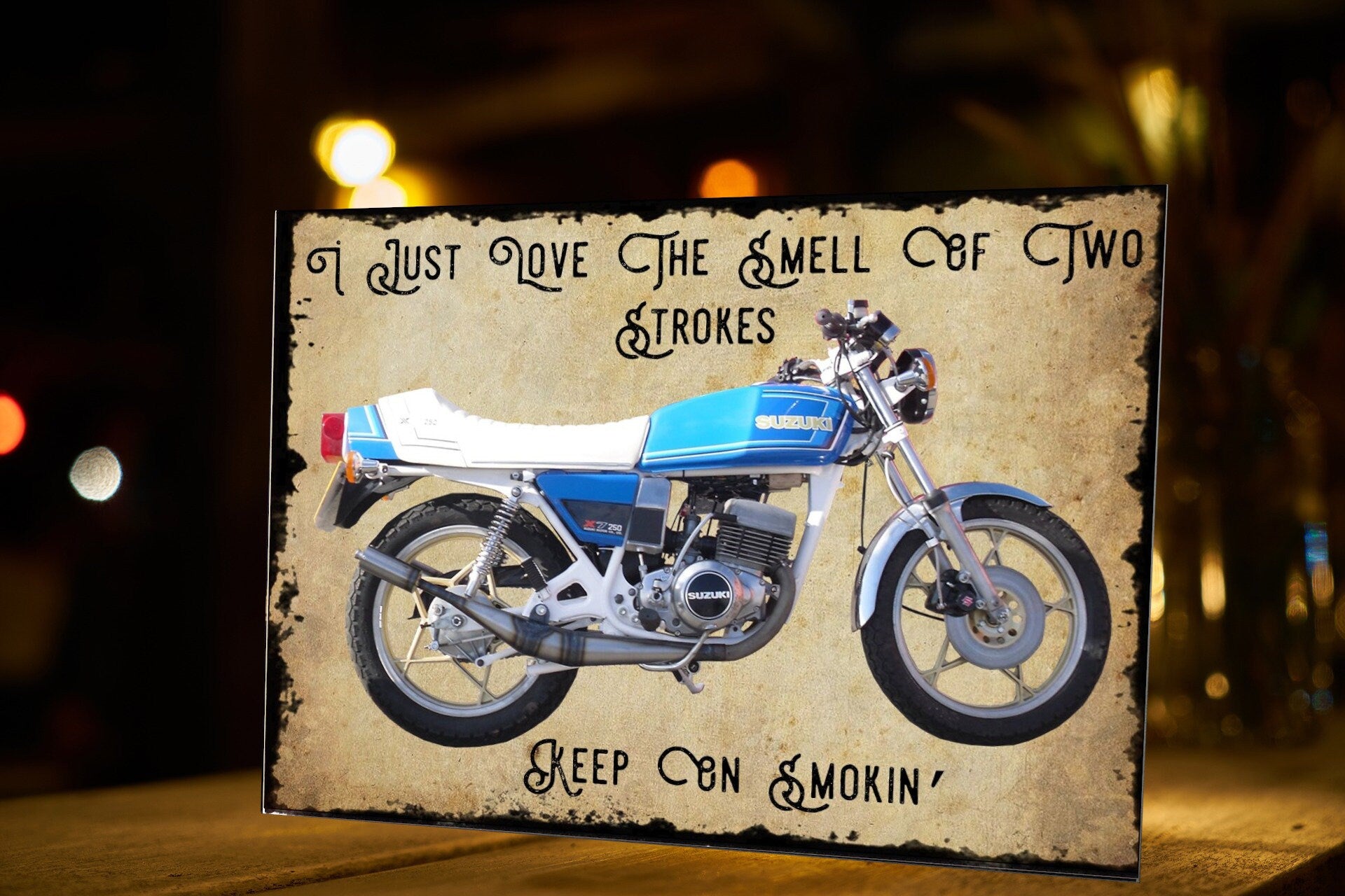 2 Stroke Motorcycle Metal Sign: Man Cave Garage Decor (8x6 inch)