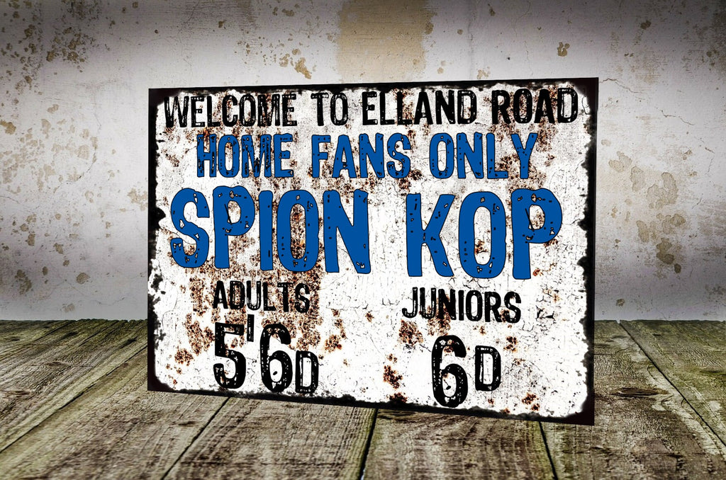 Leeds United Elland Road Retro Vintage Style Metal Sign LUFC The Peacocks Fully Editable