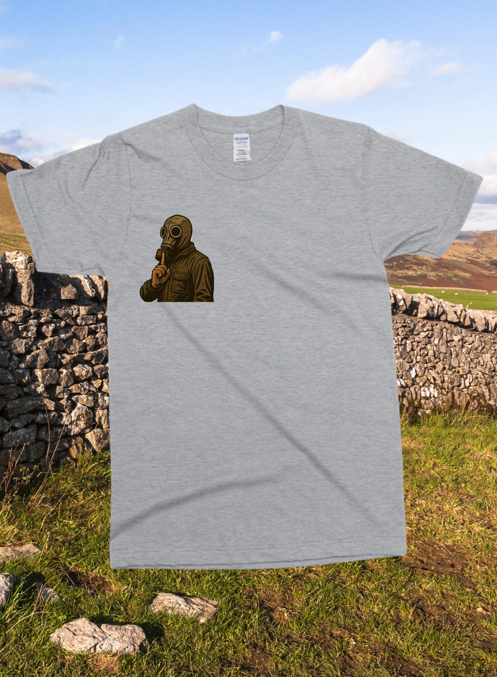 Shush! – Dead Man’s Shoes Gas Mask T‑Shirt | Cult Film Graphic Tee (5 Colours)