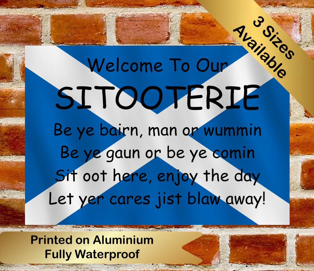 Sitooterie Metal Sign: Family Fun Welcome Plaque, Shed Decor