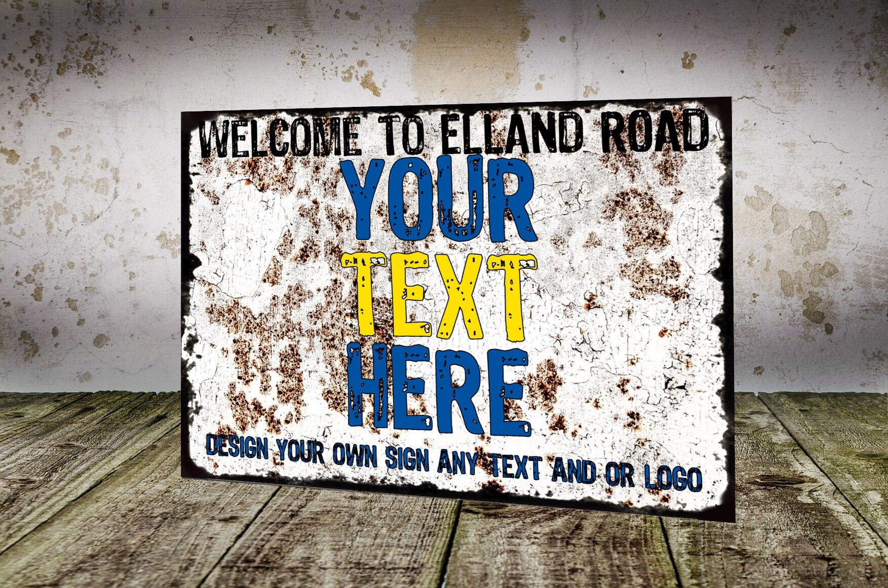 Leeds United Elland Road Retro Vintage Style Metal Sign LUFC The Peacocks Fully Editable