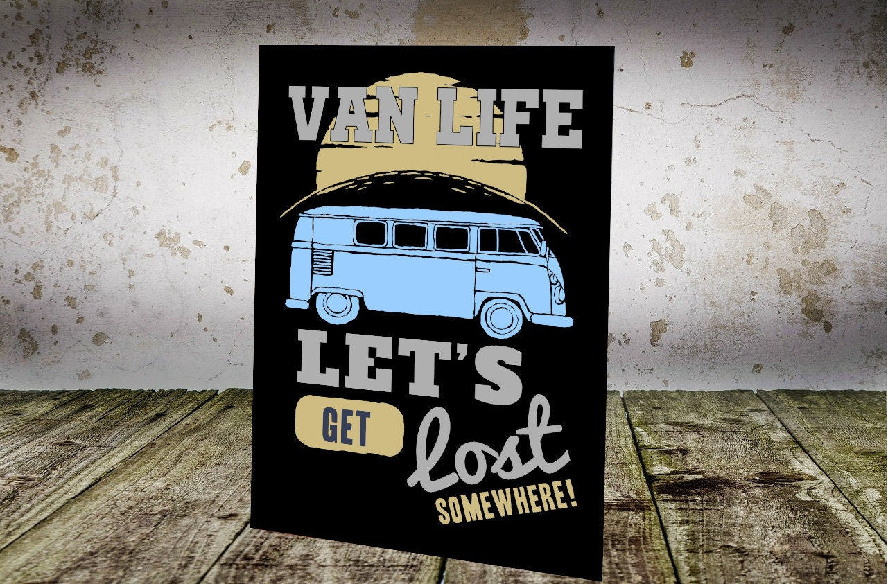 Vanlife 'Let's Get Lost' Metal Camper Sign - Custom Colors