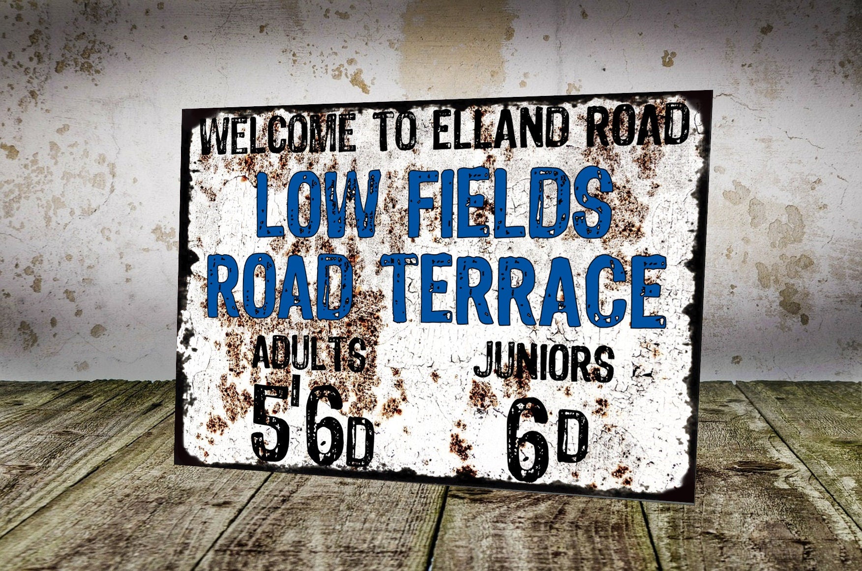 Leeds United Elland Road Retro Vintage Style Metal Sign LUFC The Peacocks Fully Editable