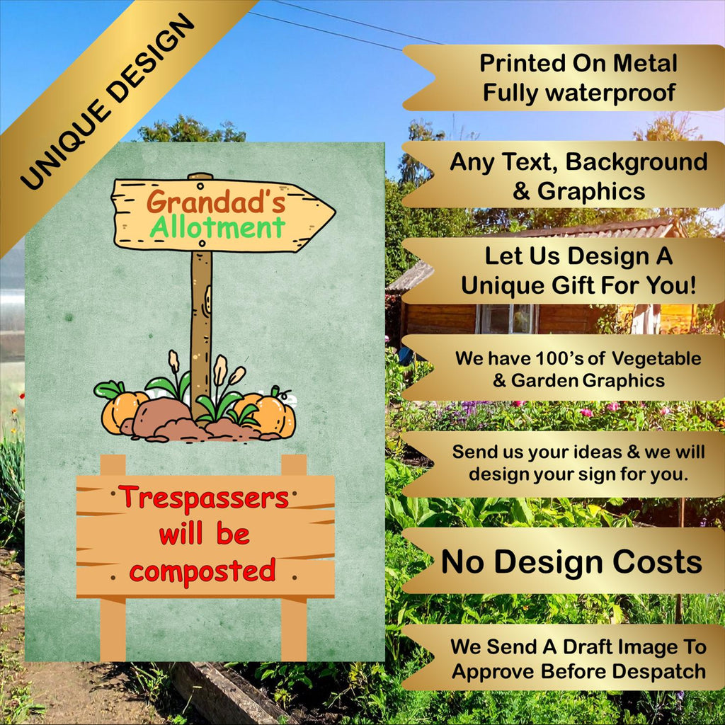 Allotment Sign Customised With Your Words, Create that special gift! Metal, Waterproof