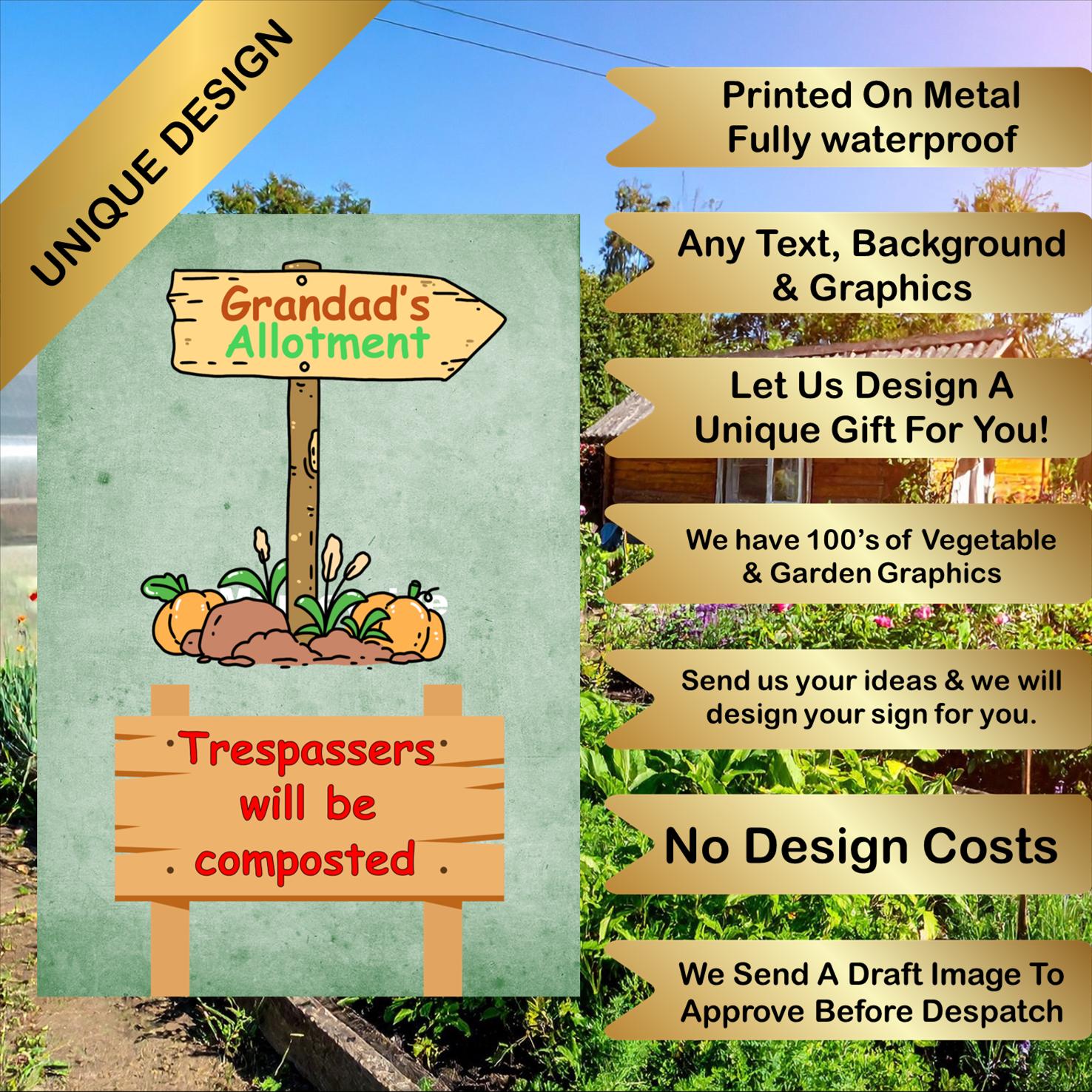 Allotment Sign Customised With Your Words, Create that special gift! Metal, Waterproof