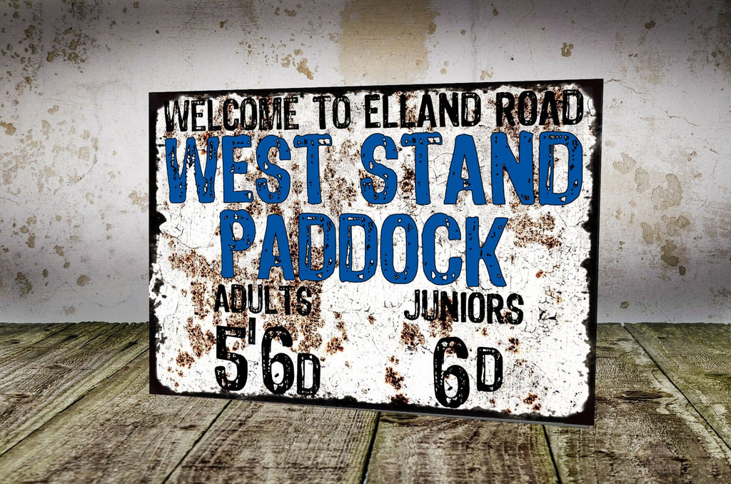 Leeds United Elland Road Retro Vintage Style Metal Sign LUFC The Peacocks Fully Editable