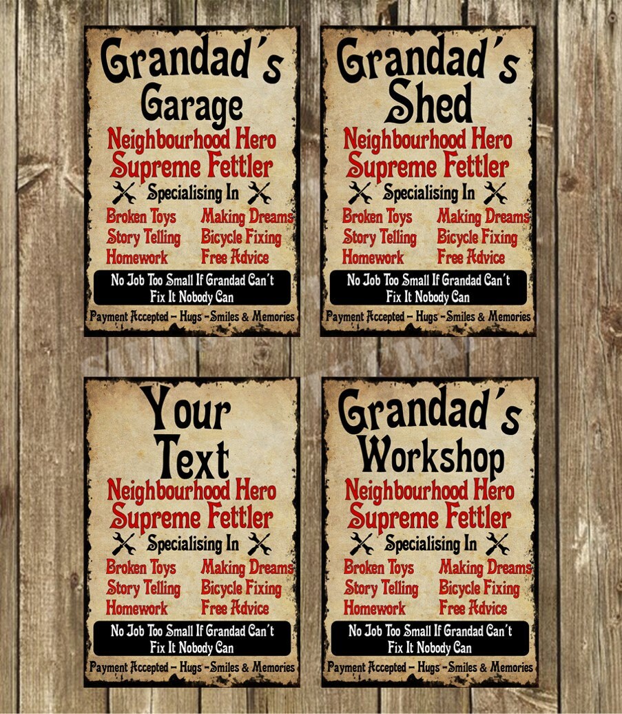Grandad's - Garage - Shed - Workshop Or Your Own Text Metal Sign