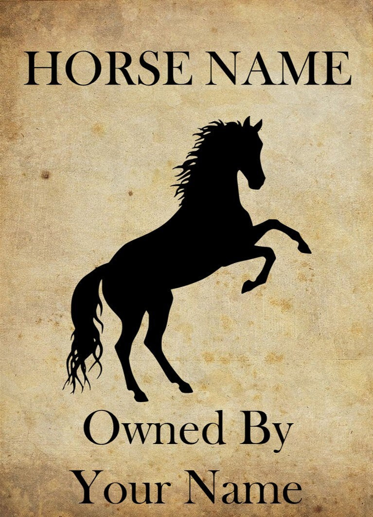 Personalised Horse, Pony Stable Door Sign, Weatherproof Metal Sign Customised