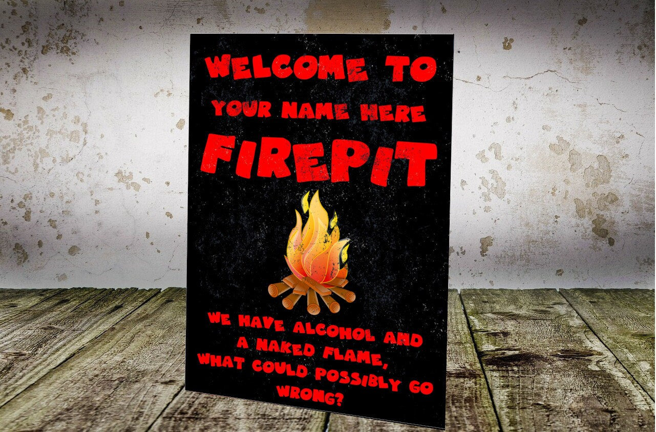 Funny Fire Pit Metal Sign: Retro Bar, Garage, Man Cave Decor