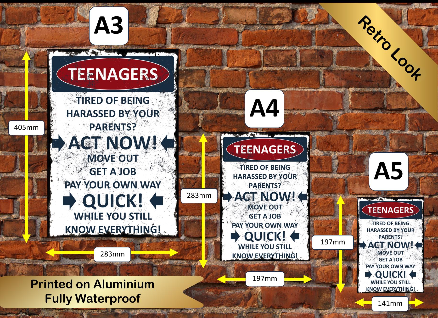Funny Teenagers Metal Sign: Act Now, Bedroom Sign