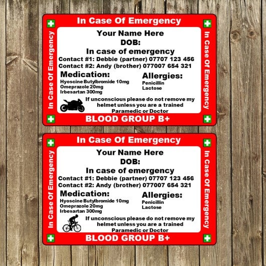 In Case Of Emergency Medical Alert Cards, Allergies, Medical Details Fully Personalised