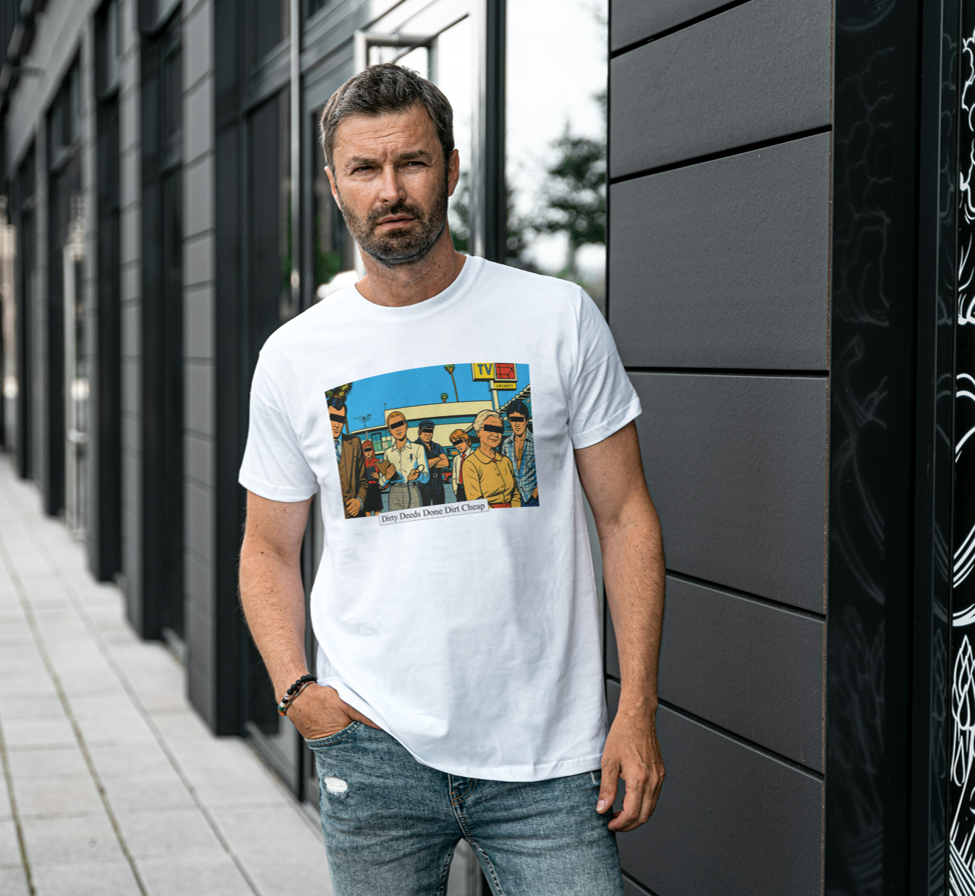 Vintage Rock Comic Art T‑Shirt – Dirty Deeds Edition