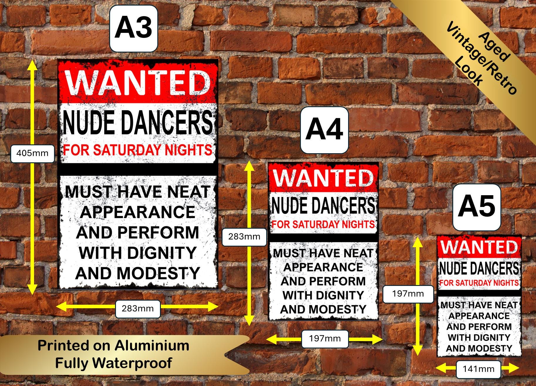 Funny Metal Sign, "Wanted Nude Dancers" Metal Plaque, Garage, Shed, Bar, Man Cave
