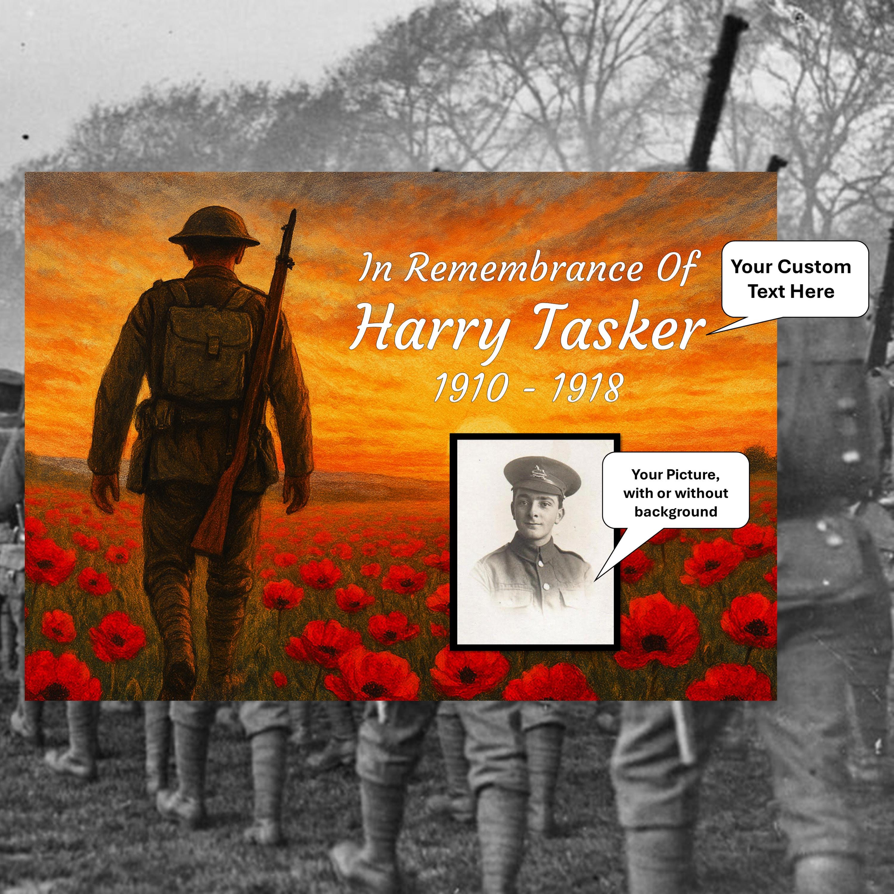 Armistice Day Weatherproof Aluminium Metal Plaque Customised With Your Words and Picture, 3 Sizes Available