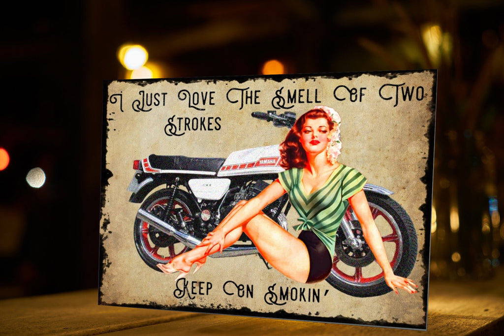 Pin-Up Girl Motorcycle Metal Sign: Retro Garage Art