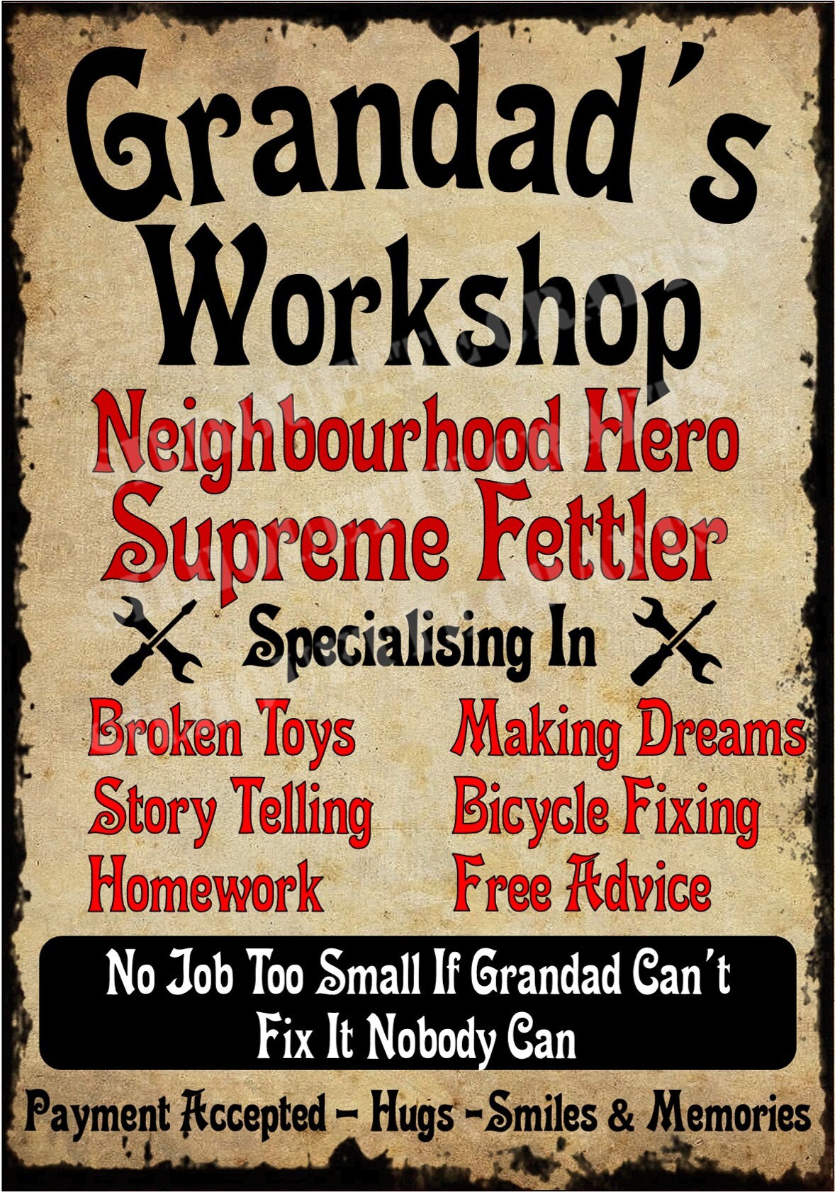 Grandad's - Garage - Shed - Workshop Or Your Own Text Metal Sign