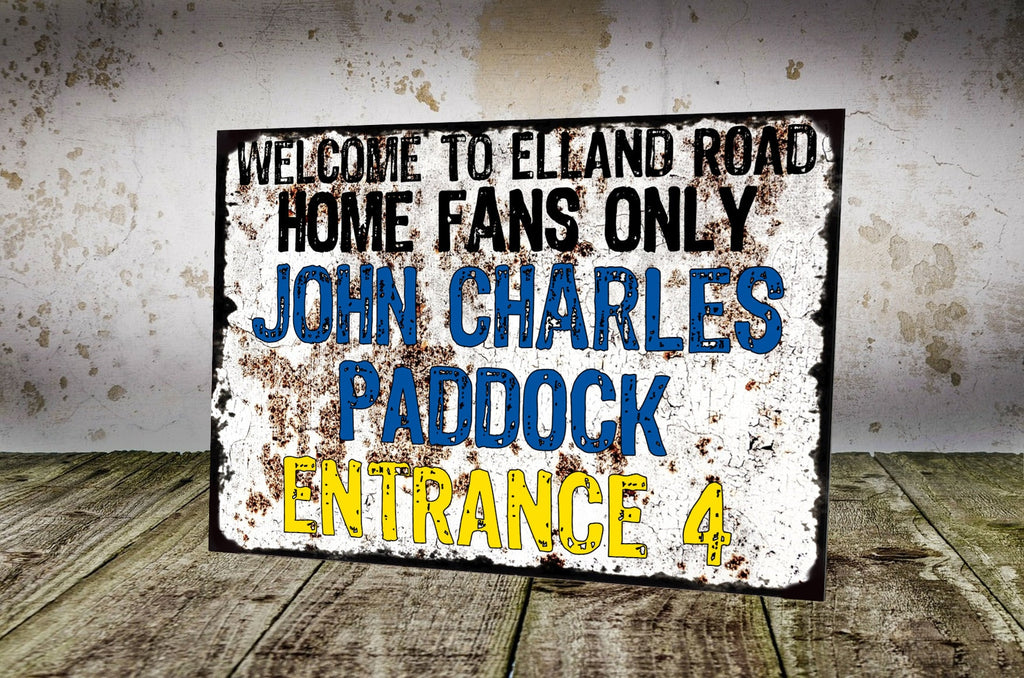 Leeds United Elland Road Retro Vintage Style Metal Sign LUFC The Peacocks Fully Editable