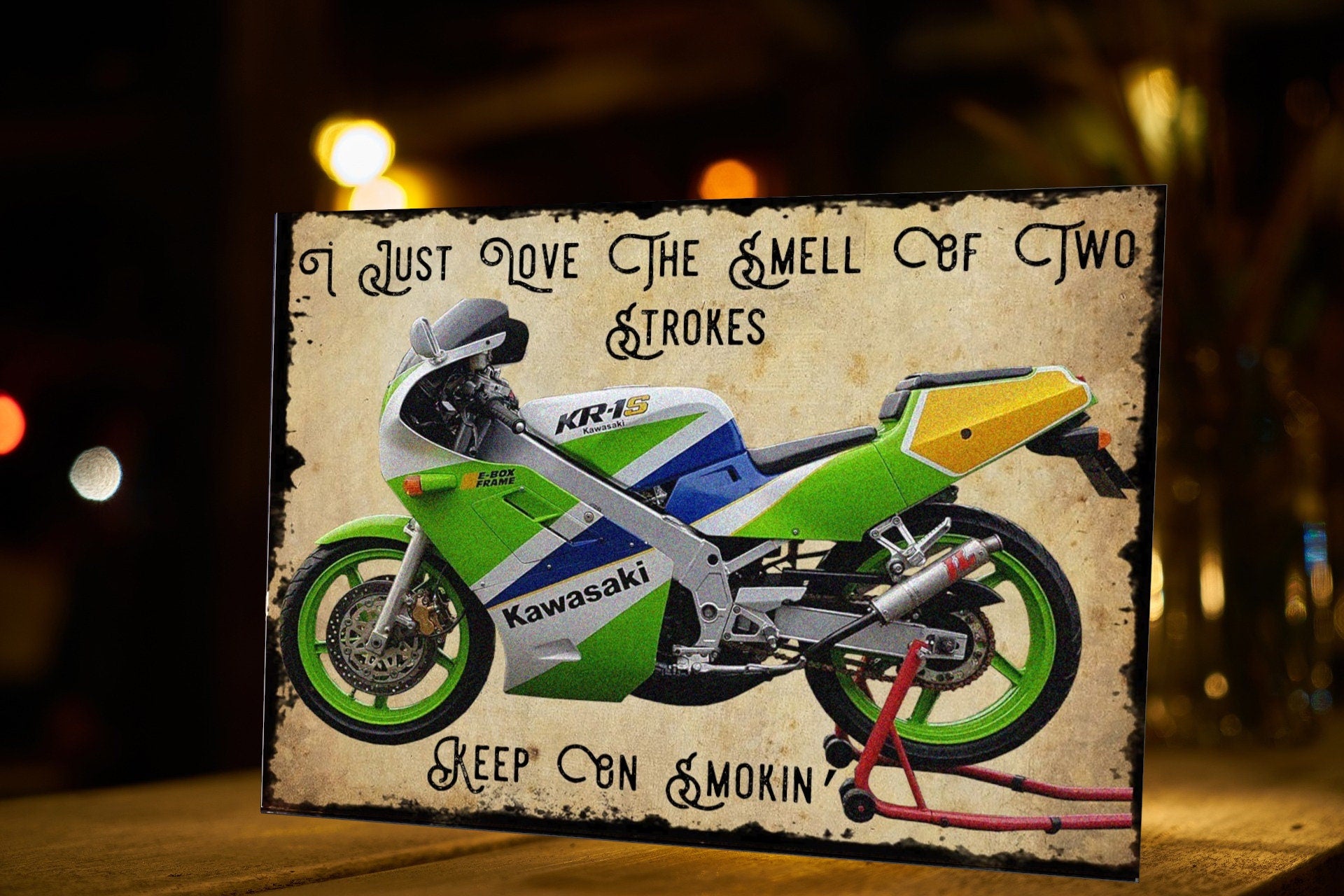 2 Stroke Motorcycle Metal Sign: Man Cave Garage Decor (8x6 inch)
