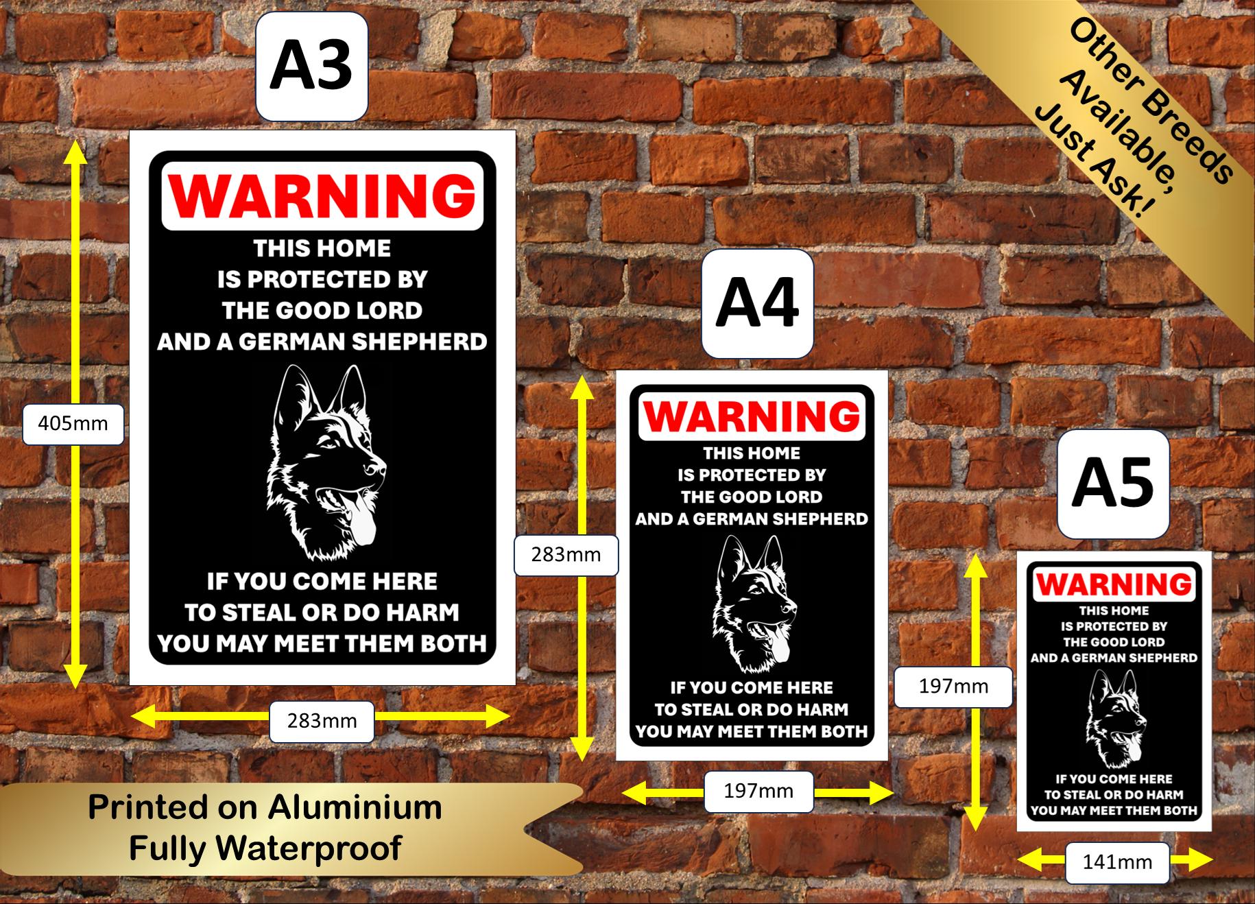 Warning German Shepherd Metal Sign: Garage, Shed, Gate, Man Cave
