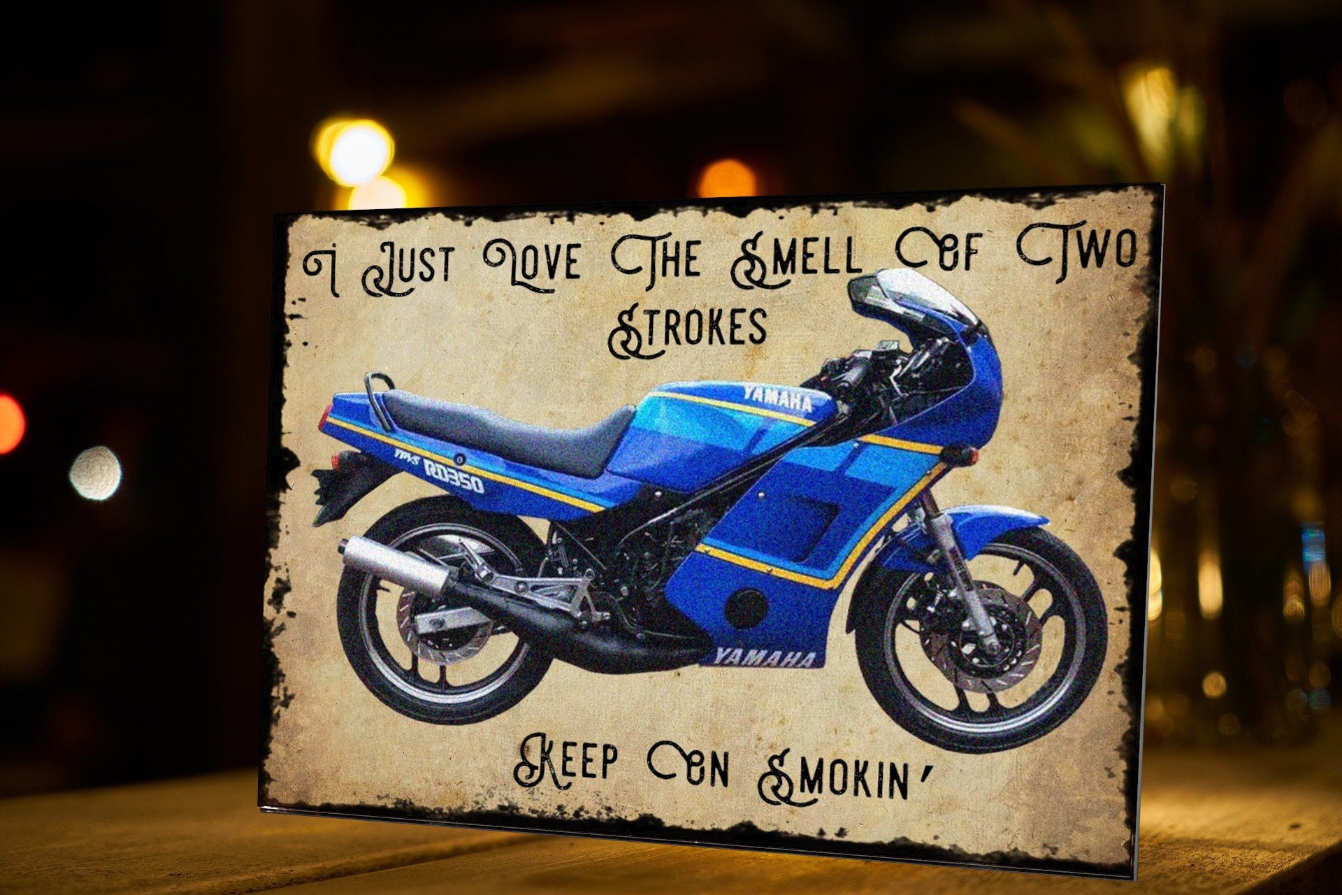 2 Stroke Motorcycle Metal Sign: Man Cave Garage Decor (8x6 inch)
