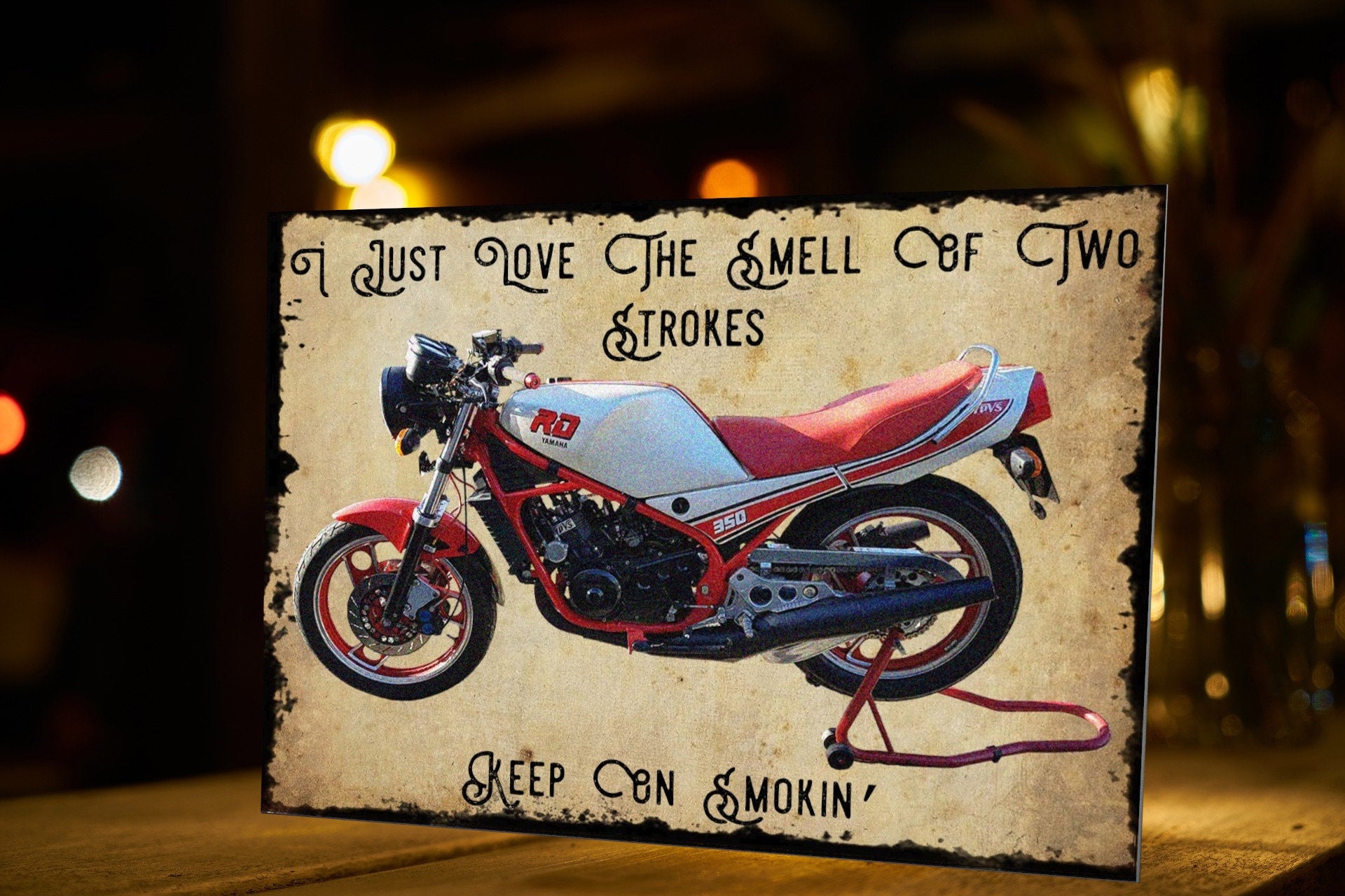 2 Stroke Motorcycle Metal Sign: Man Cave Garage Decor (8x6 inch)