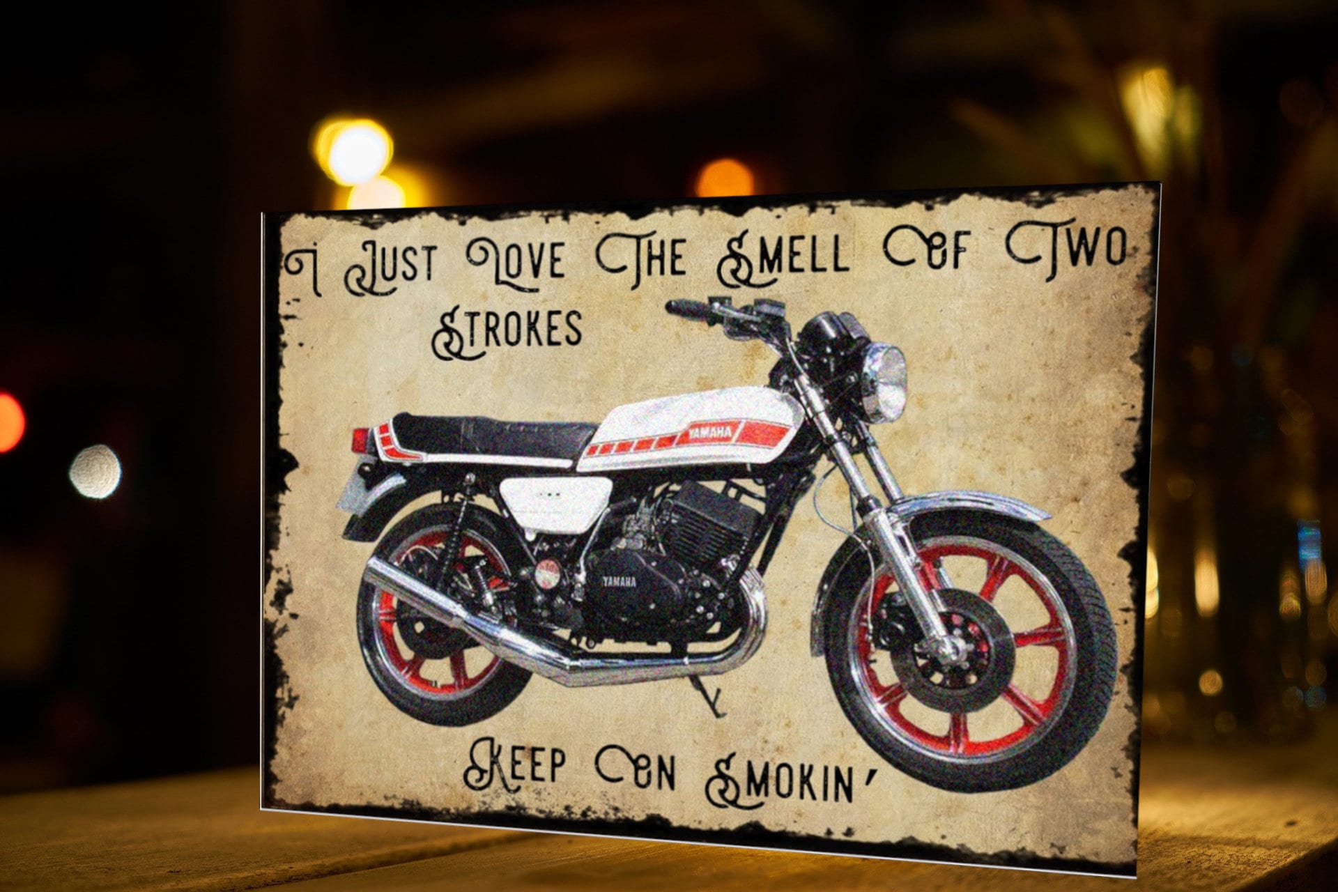 2 Stroke Motorcycle Metal Sign: Man Cave Garage Decor (8x6 inch)