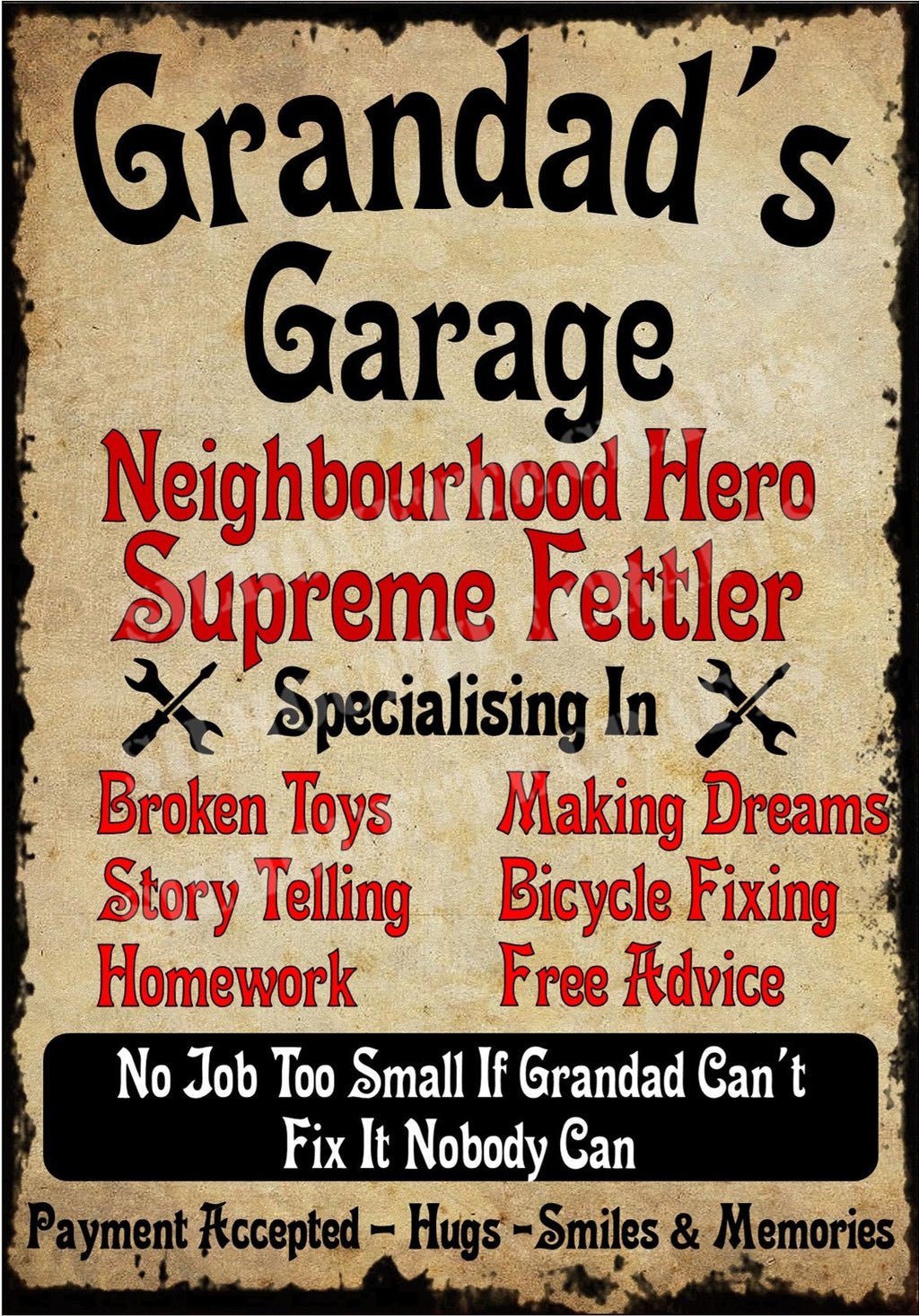 Grandad's - Garage - Shed - Workshop Or Your Own Text Metal Sign