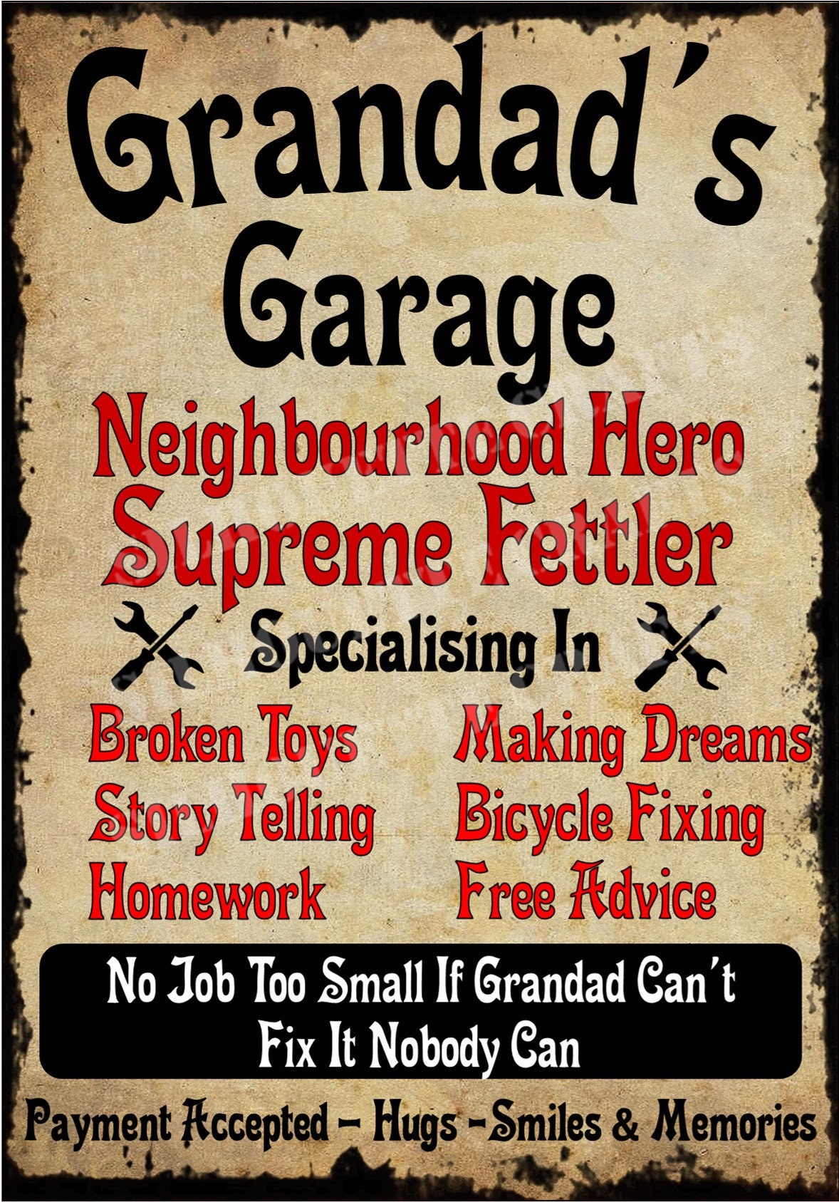 Grandad's - Garage - Shed - Workshop Or Your Own Text Metal Sign