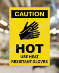 H&S Caution Hot Use Heat Resistant Gloves Metal Sign - 3 sizes available