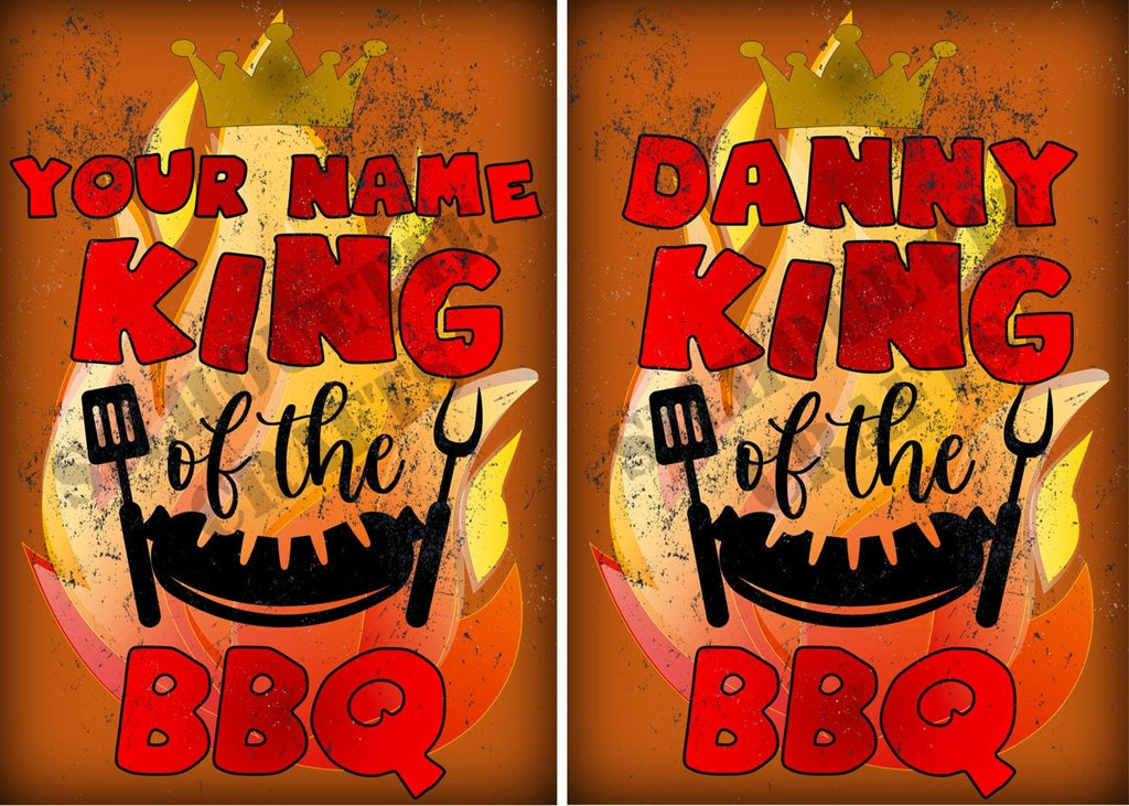 Personalized King of the BBQ Metal Sign: Funny Man Cave Decor