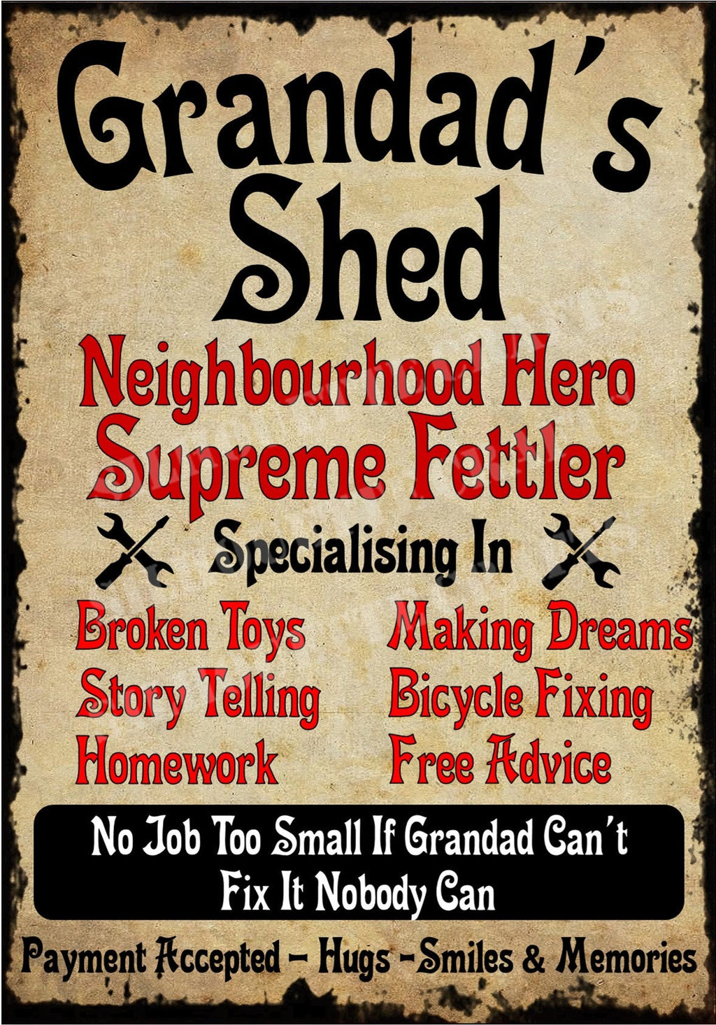 Grandad's - Garage - Shed - Workshop Or Your Own Text Metal Sign