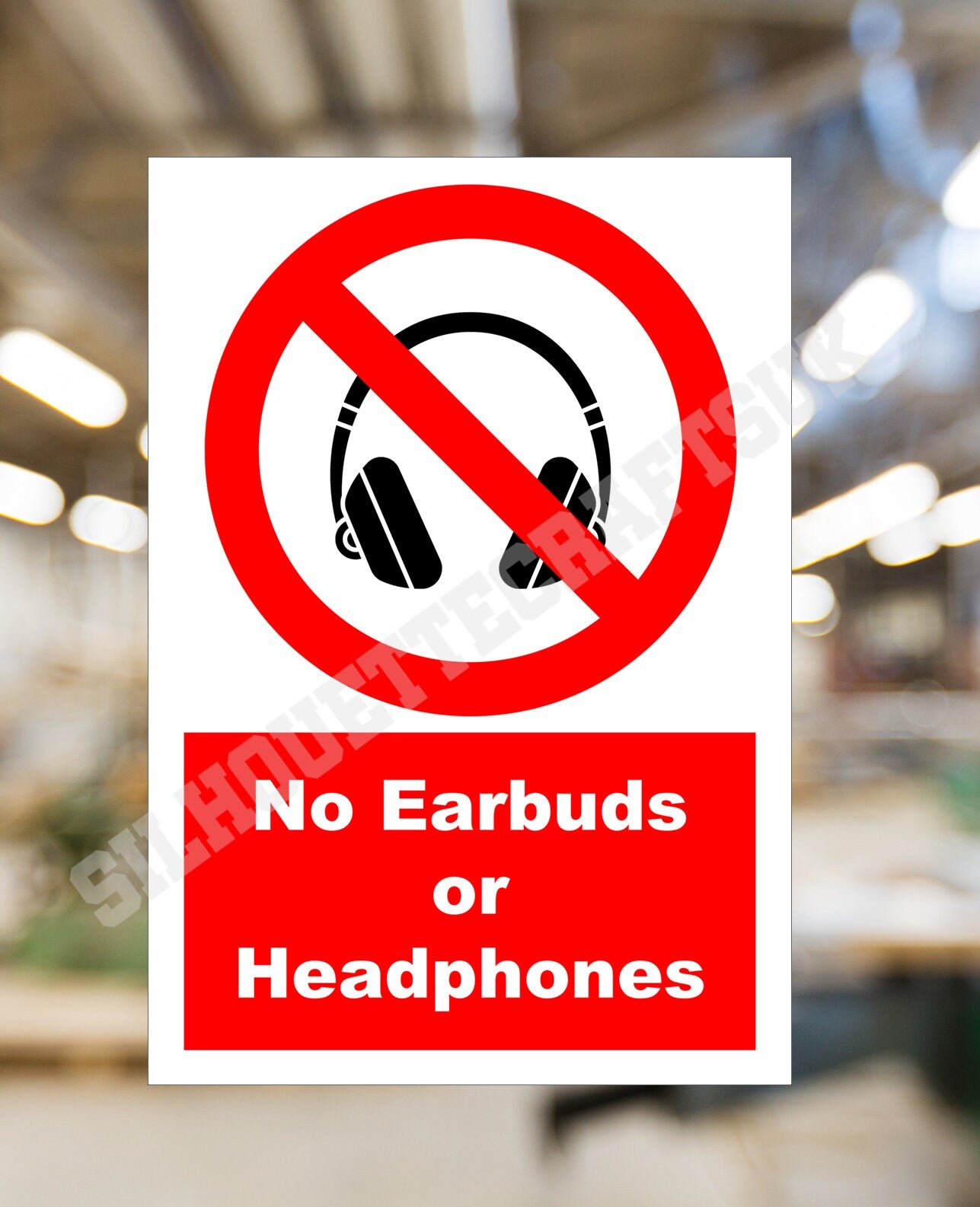 H&S No Earbuds or Headphones Metal Sign - 3 sizes available