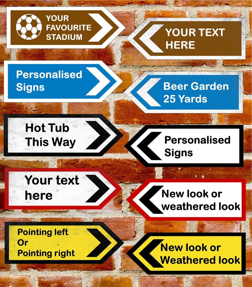 Metal Personalised UK Road Arrow Sign Left Or Right Direction Size 283 x 98mm