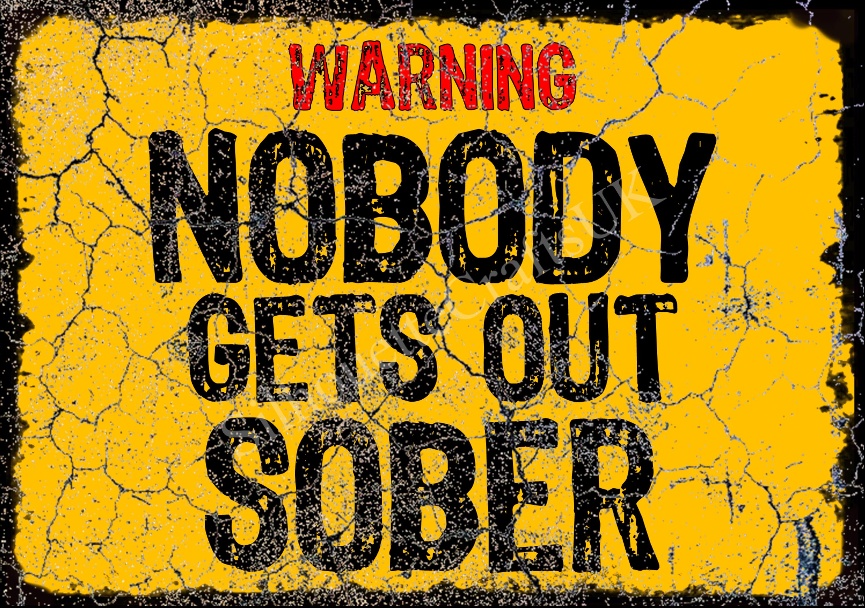 Nobody Gets Out Sober Funny Metal Plaque/Sign, Garage, Shed, Bar, Man Cave
